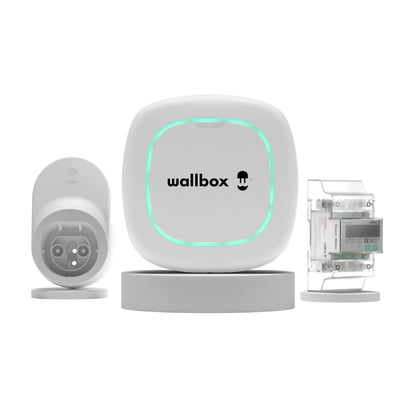 Wallbox Paquete de Carga Solar Pulsar Plus Cargador de vehículo eléctrico (7,4 kW, 5 Metros, Tipo 2, WiFi, Bluetooth, OCPP, Interior/Exterior) Blanco + Power Boost monofásico