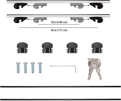 Amazon Basics Porta-bagagens de teto com calhas cruzadas, 52 polegadas, adapta-se a trechos de até 46 polegadas entre calhas laterais elevadas com espaço, embalagem de 2, preto/prateado