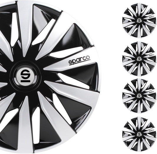 Sparco SPC1491BKSV Tapacubos Lazio, Negro/Plata, Set de 4, 14 pulgadas