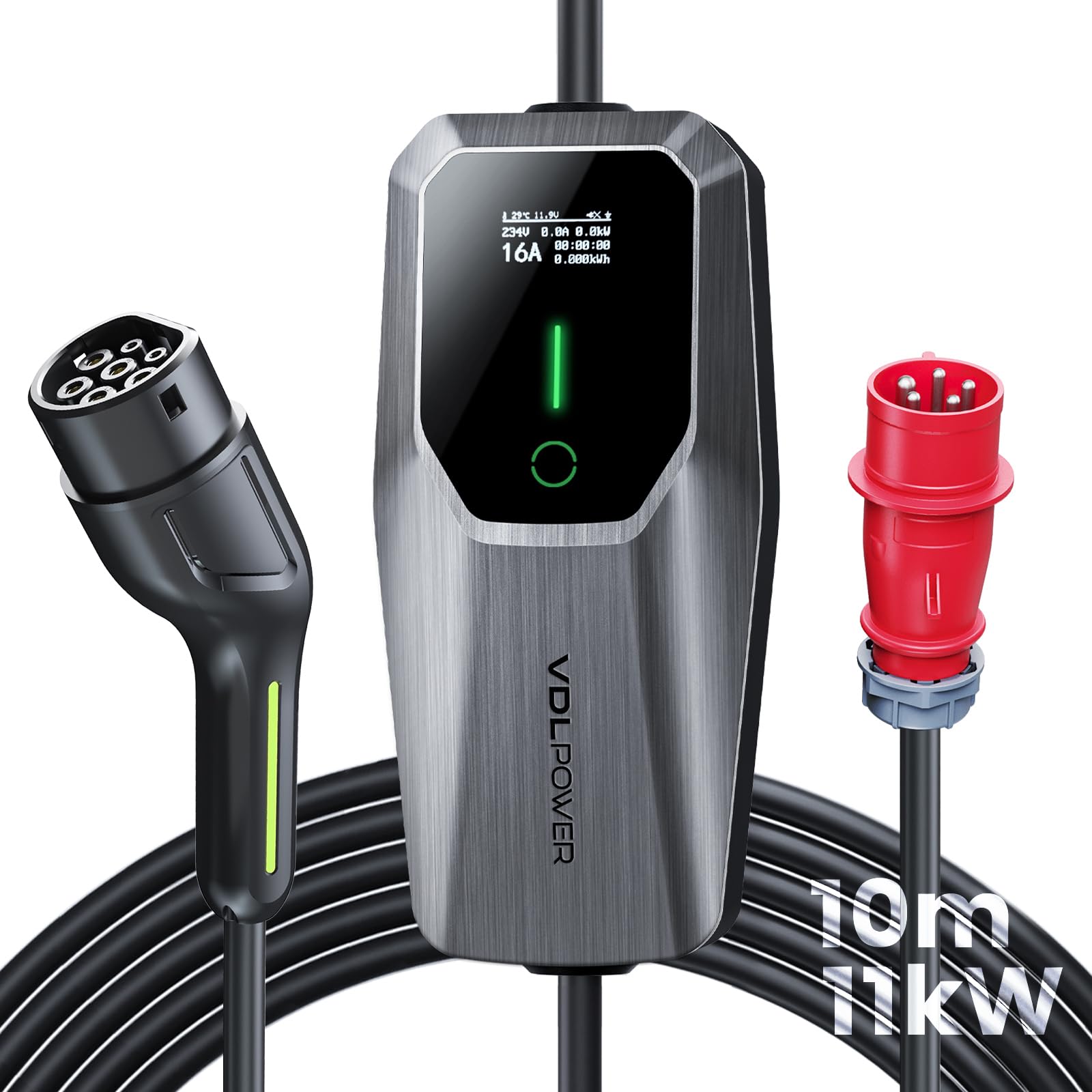 Cargador Coche Electrico, Cargador de Vehículo Eléctrico de 3,6 Kw 8m Tipo 2, Cable de Carga de Vehículo Eléctrico 8-16A, con Enchufe de La UE para Tomas estándar de la UE IEC 62196-2