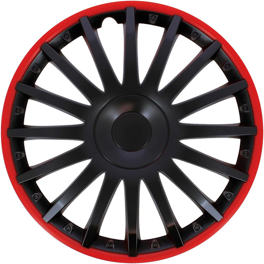 S SUMEX Juego de 4 Tapacubos de 15 Pulgadas Diseño Florida Ro Black, Acabado en Negro y ABS Resistente a Fuertes Impactos, Duradero y Fiable con Anillo de sujeción Ajustable