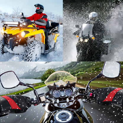 Motorcycle Handlebar Gloves, Waterproof Winter Handlebar Mitt, Universal Protective Gloves for Motorcycles, with Reflective Bands and Plush Lining for Scooter