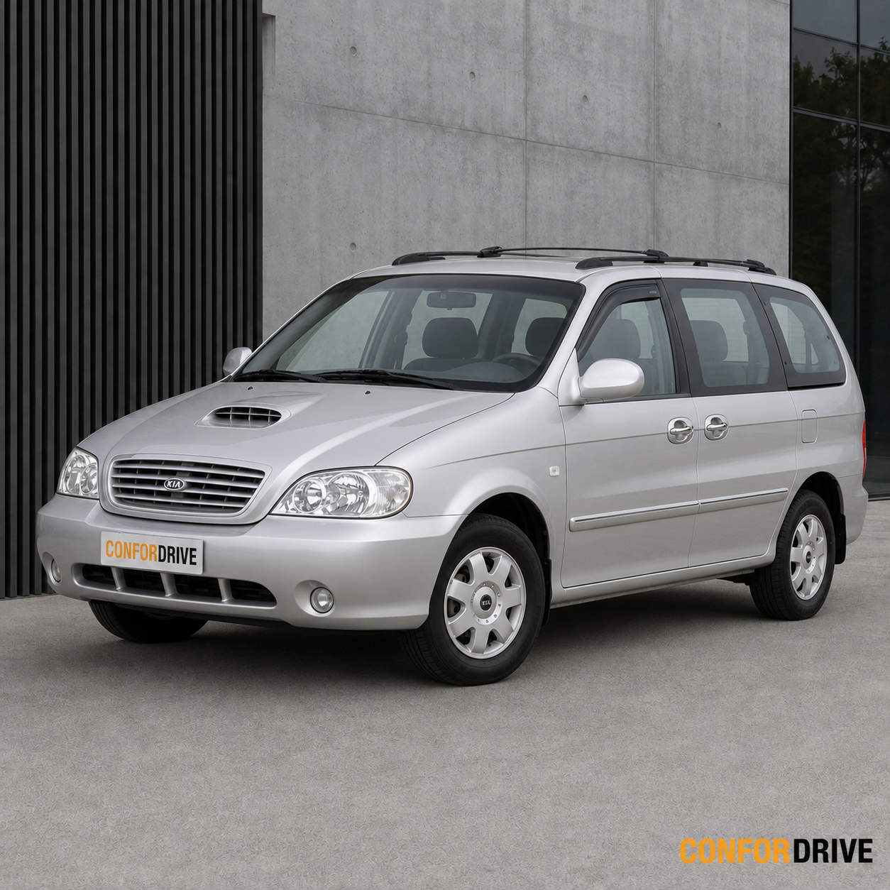 Kia Carnival 1999-2005 com chuventos CONFORDRIVE nas portas dianteiras