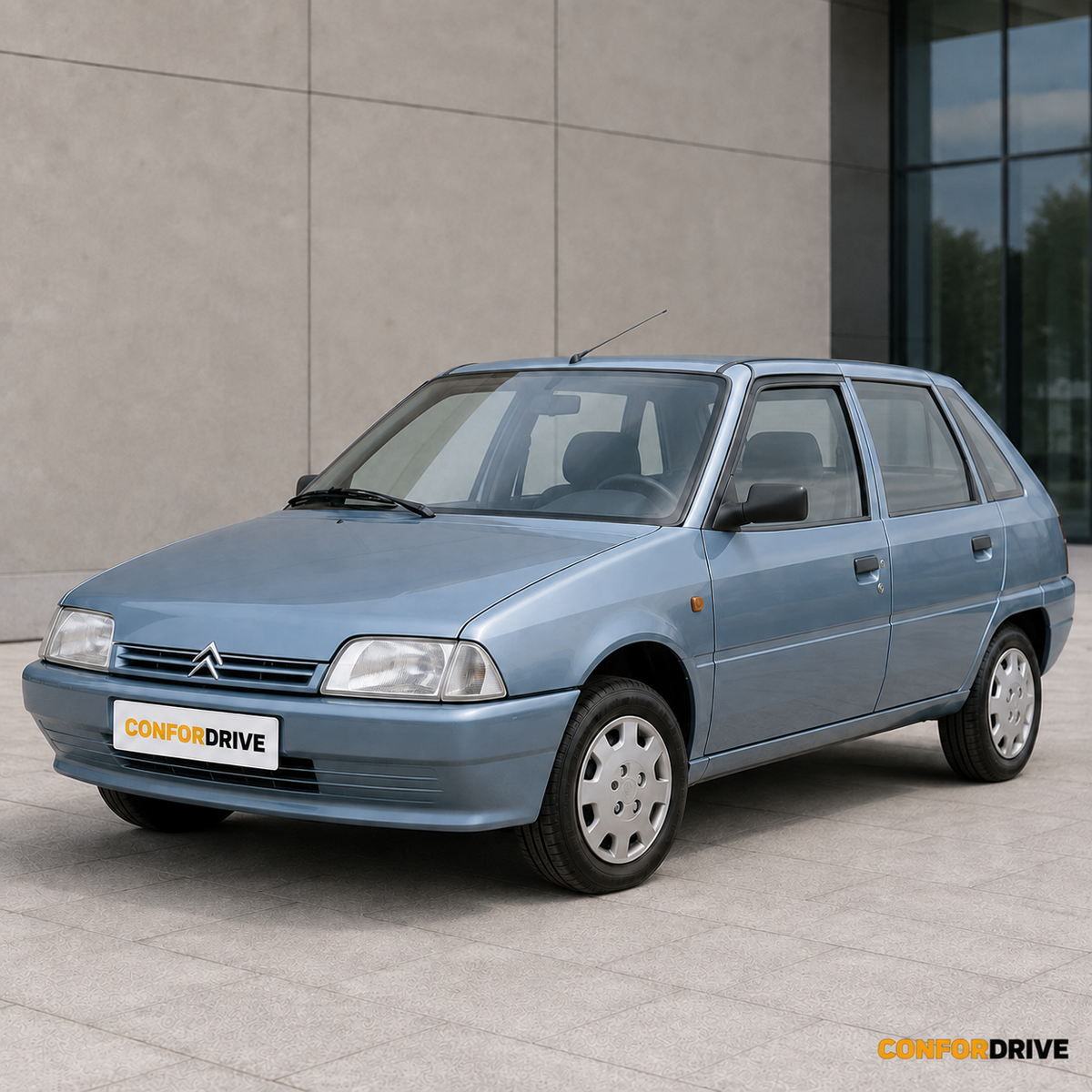 Citroën AX de 5 portas com chuventos nas portas dianteiras