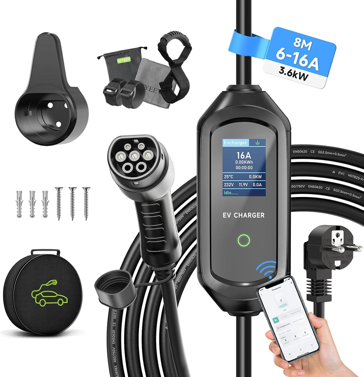 AFYEEV Tipo 2, 3,6 kW, cabo de 8 m; referência B0CT32NWCF