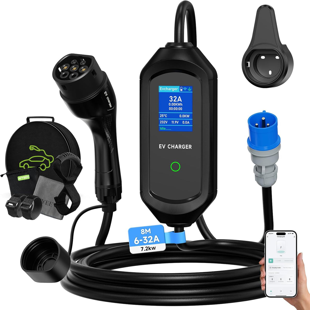 AFYEEV Tipo 2, 7,2 kW, cabo de 8 m; referência B0CXHWR52G