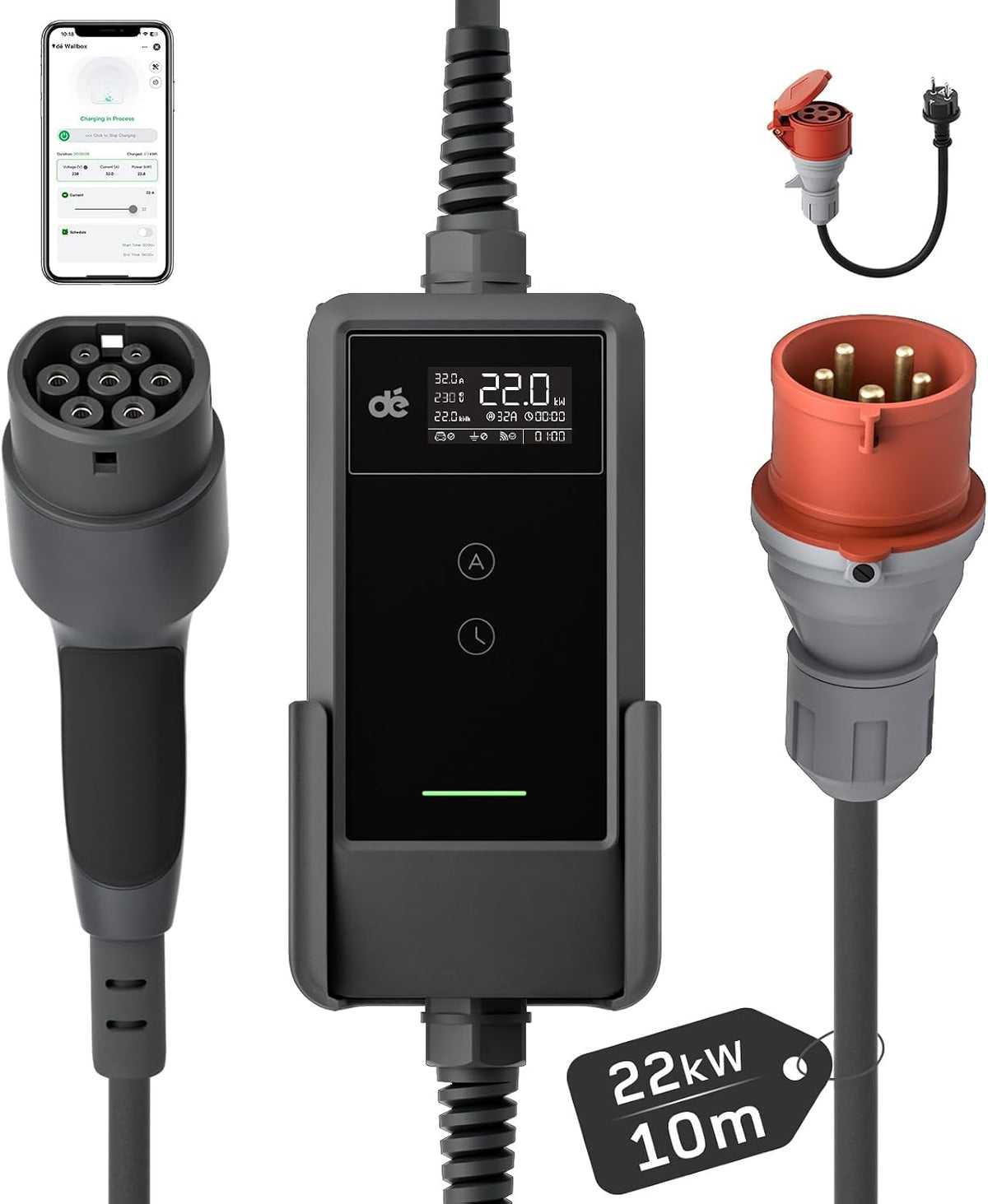 dé Tipo 2, 22 kW, cabo de 10 m; referência B0DL9J274M