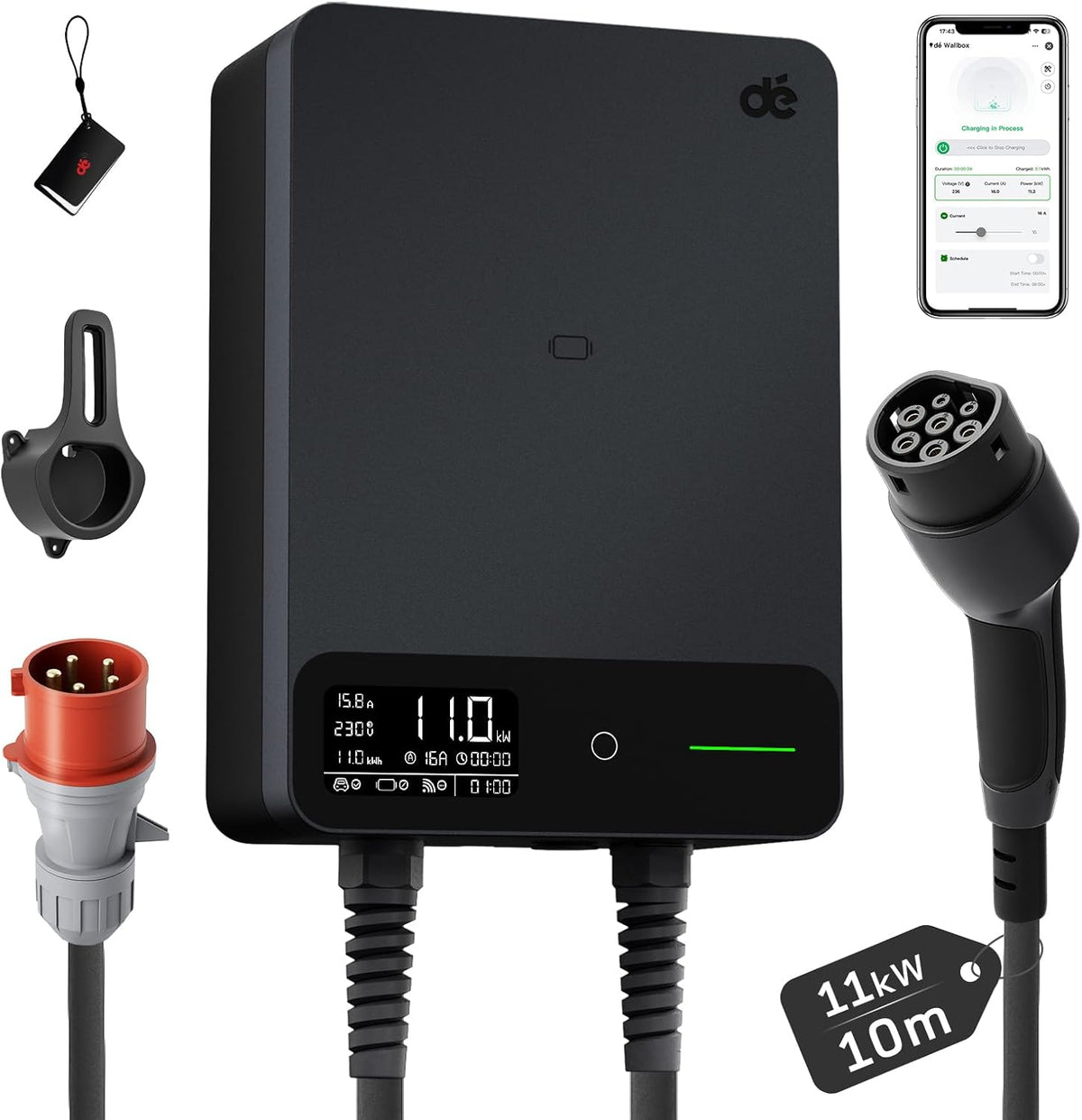 dé Tipo 2, 11 kW, cabo de 10 m, preto; referência B0DR9P6MP2