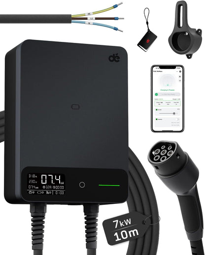 dé Tipo 2, 7 kW, cabo de 10 m, preto; referência B0DRVFWHM9