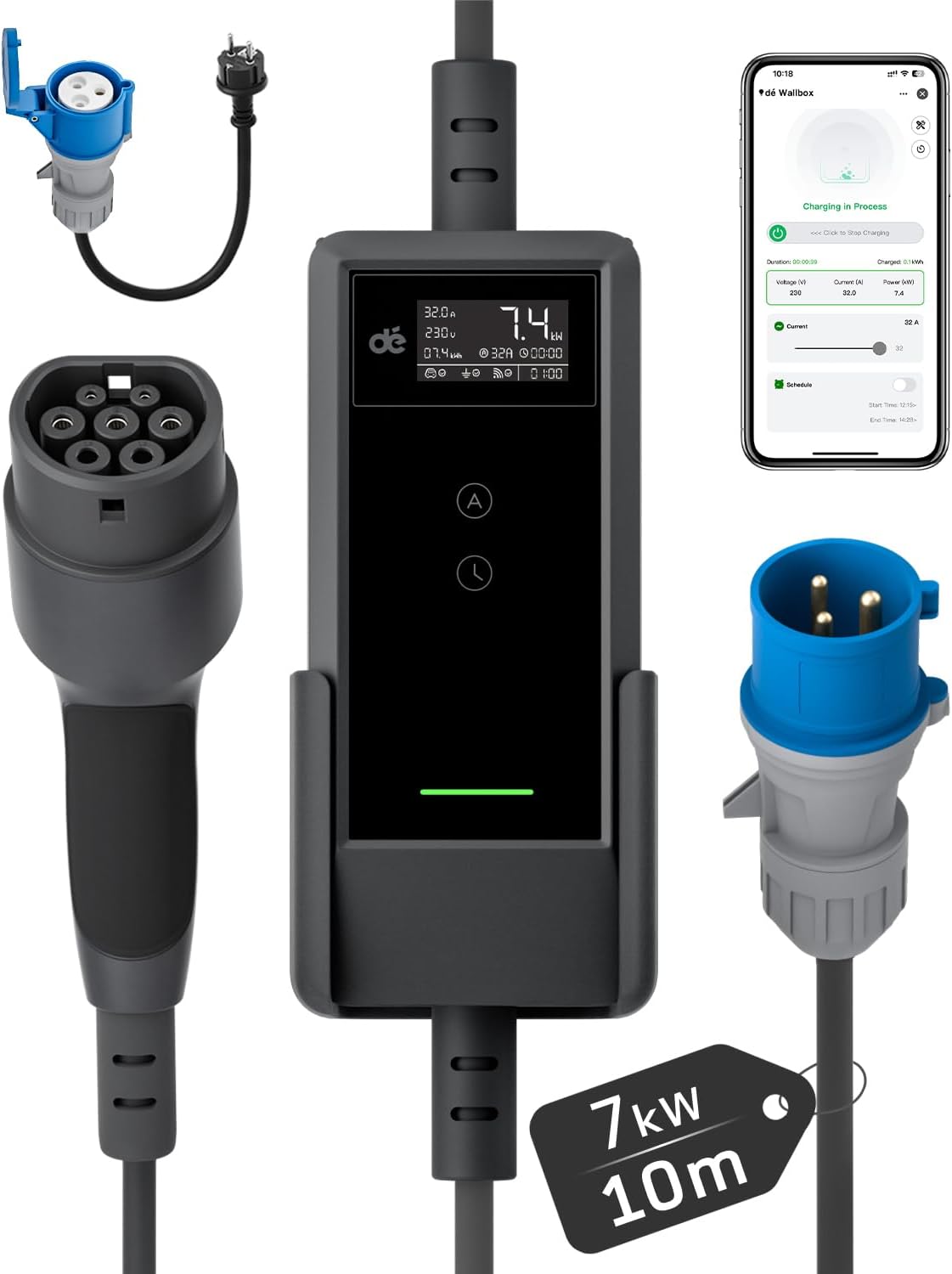 dé Tipo 2, 7,4 kW, cabo de 10 m; referência B0FFB1YXQB