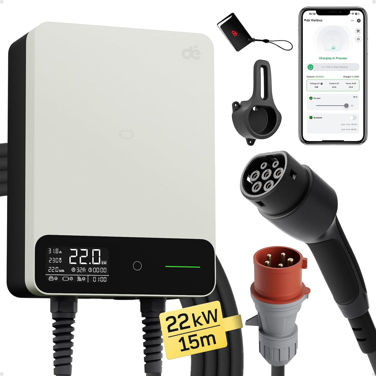dé Tipo 2, 22 kW, cabo de 15 m, branco; referência B0FPXFL4R6