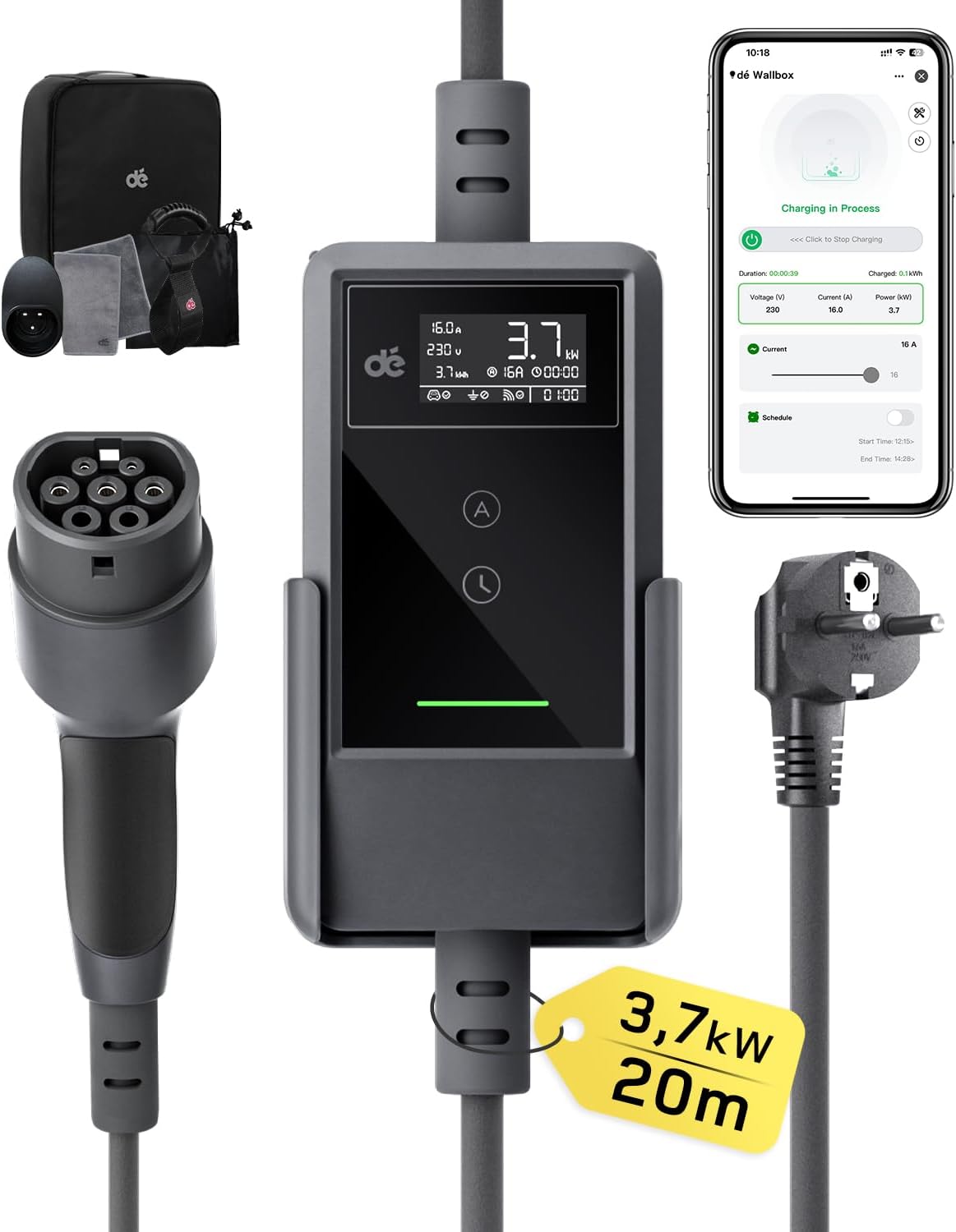 Carregador Tipo 2 3,7 kW, cabo de 20 m, referência B0G52BS8LQ