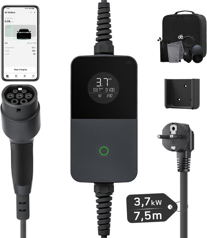 dé Tipo 2, 3,7 kW, cabo de 7,5 m, preto; referência B0H6MTBBHC